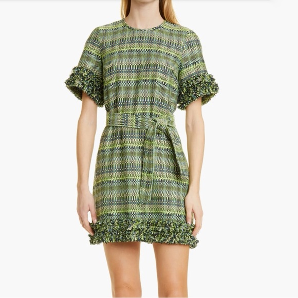 cinq a sept Dresses & Skirts - cinq a sept Green Tweed Mini Dress with Belt